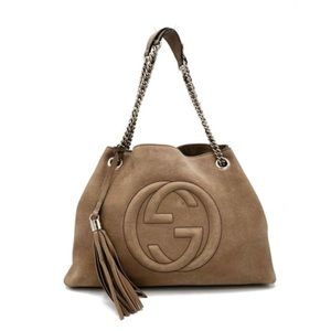 Gucci Soho Nubuck Medium Chain Beige Leather Shoulder Bag